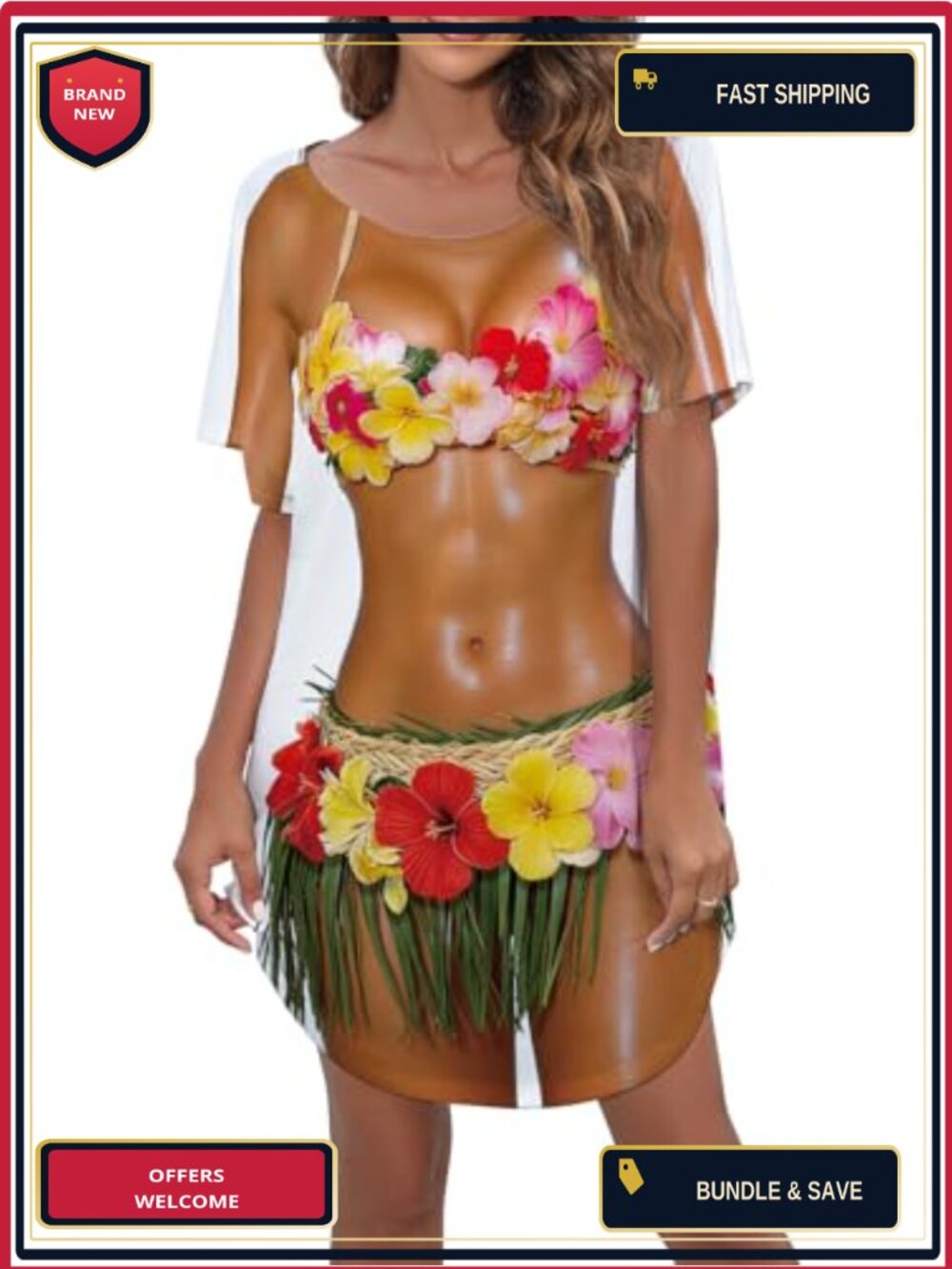 Women's Hawaiian Print Beach Cover Up Shirt Short Sleeve Baggy Luau